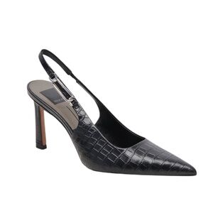 Dolce Vita Black Croc-Embossed Slingback Heels